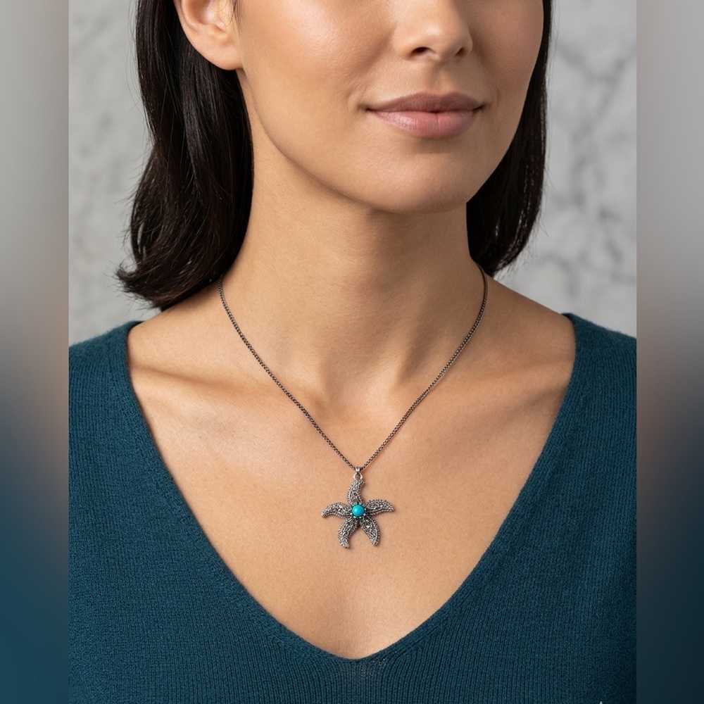 Vintage Silver Starfish Pendant Necklace